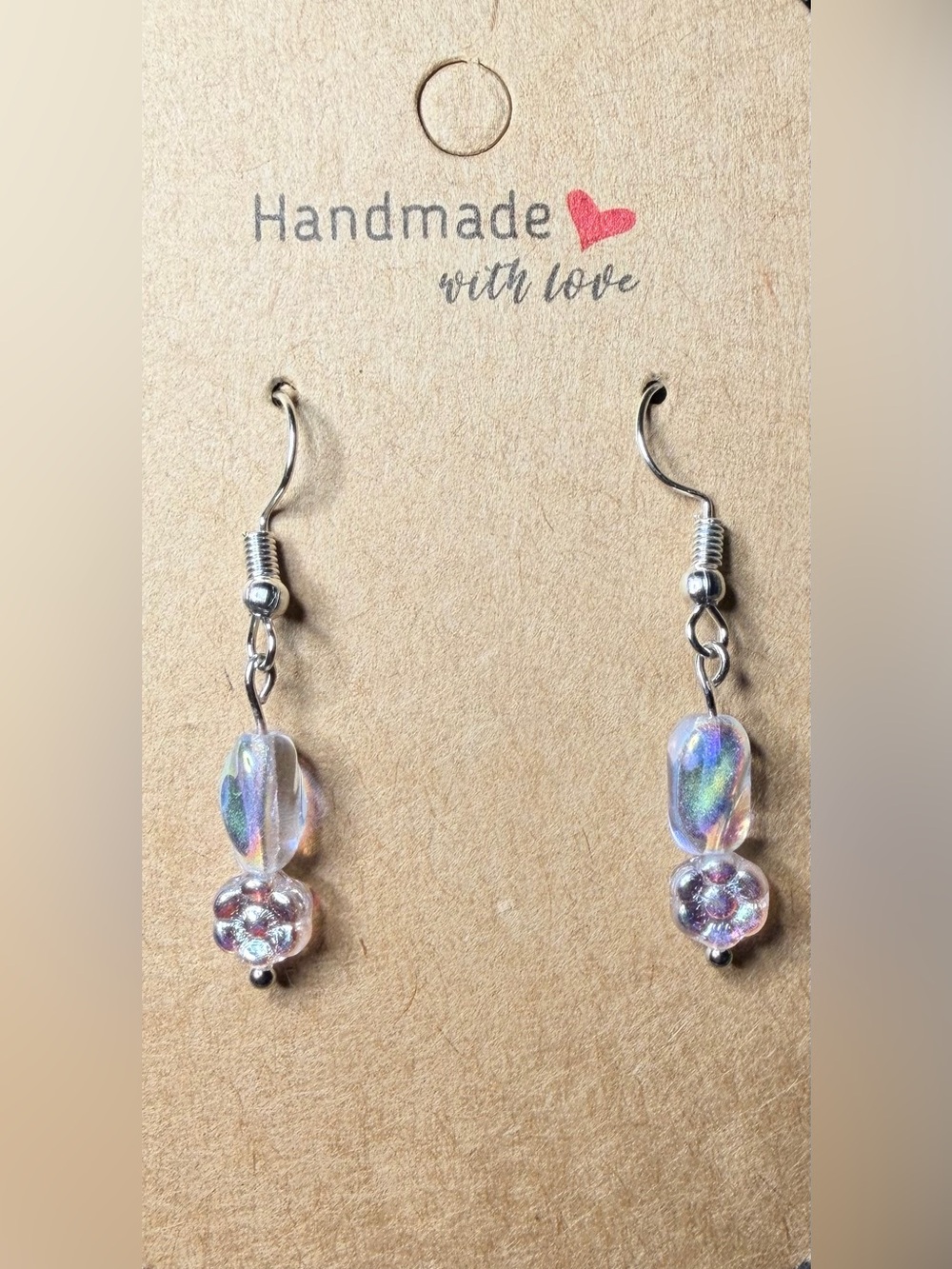 Handmade Iridescent Glass Bead Dangle Earrings